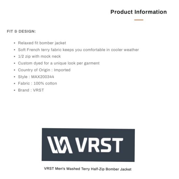 VRST Men Size M Warm Mushroom Brown Washed Terry Half-Zip‎ Pullover Shirt NWT - Picture 3 of 7